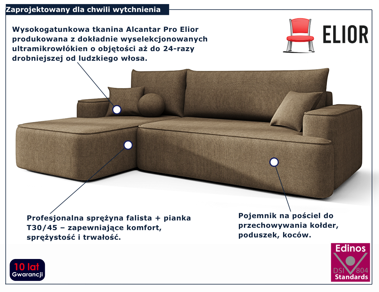 Brązowy narożnik rozkładany w kształcie litery L Laremo 3X