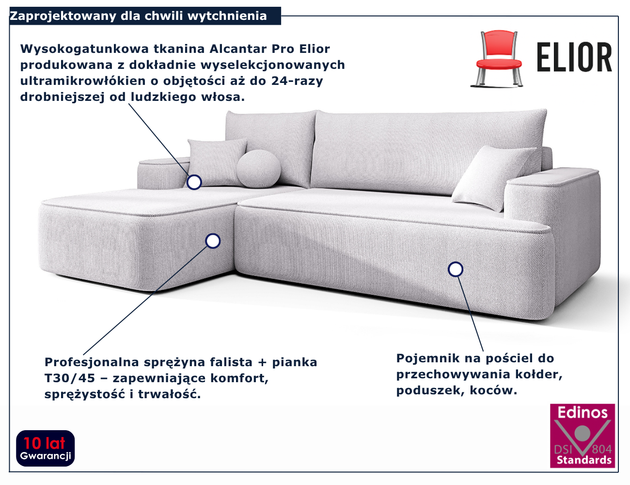 Jasnoszary narożnik rozkładany w kształcie litery L Laremo 3X