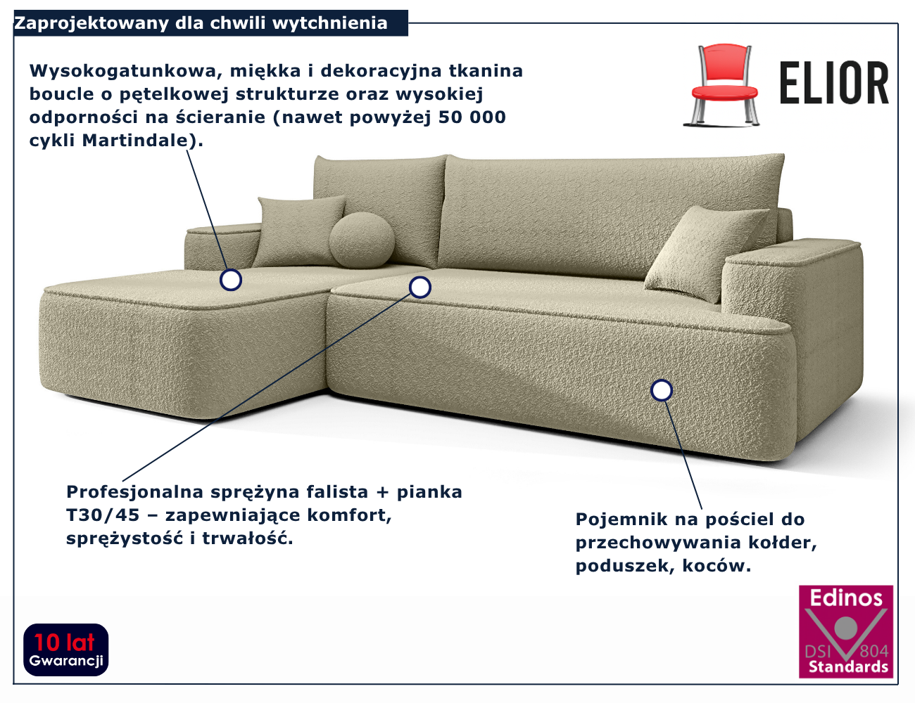 Ciemnobeżowy narożnik rozkładany w kształcie litery L Laremo 4X