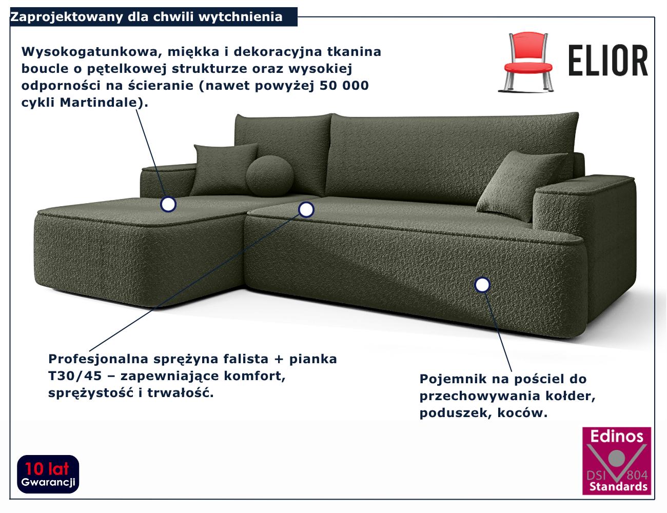 Zielony narożnik rozkładany w kształcie litery L Laremo 4X