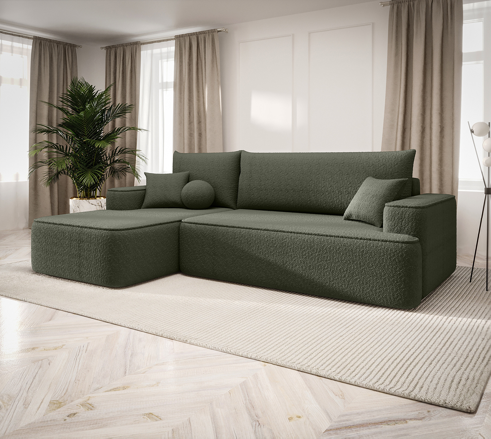 Aranżacja wnętrza z sofą w kolorze zielonym Laremo 4X