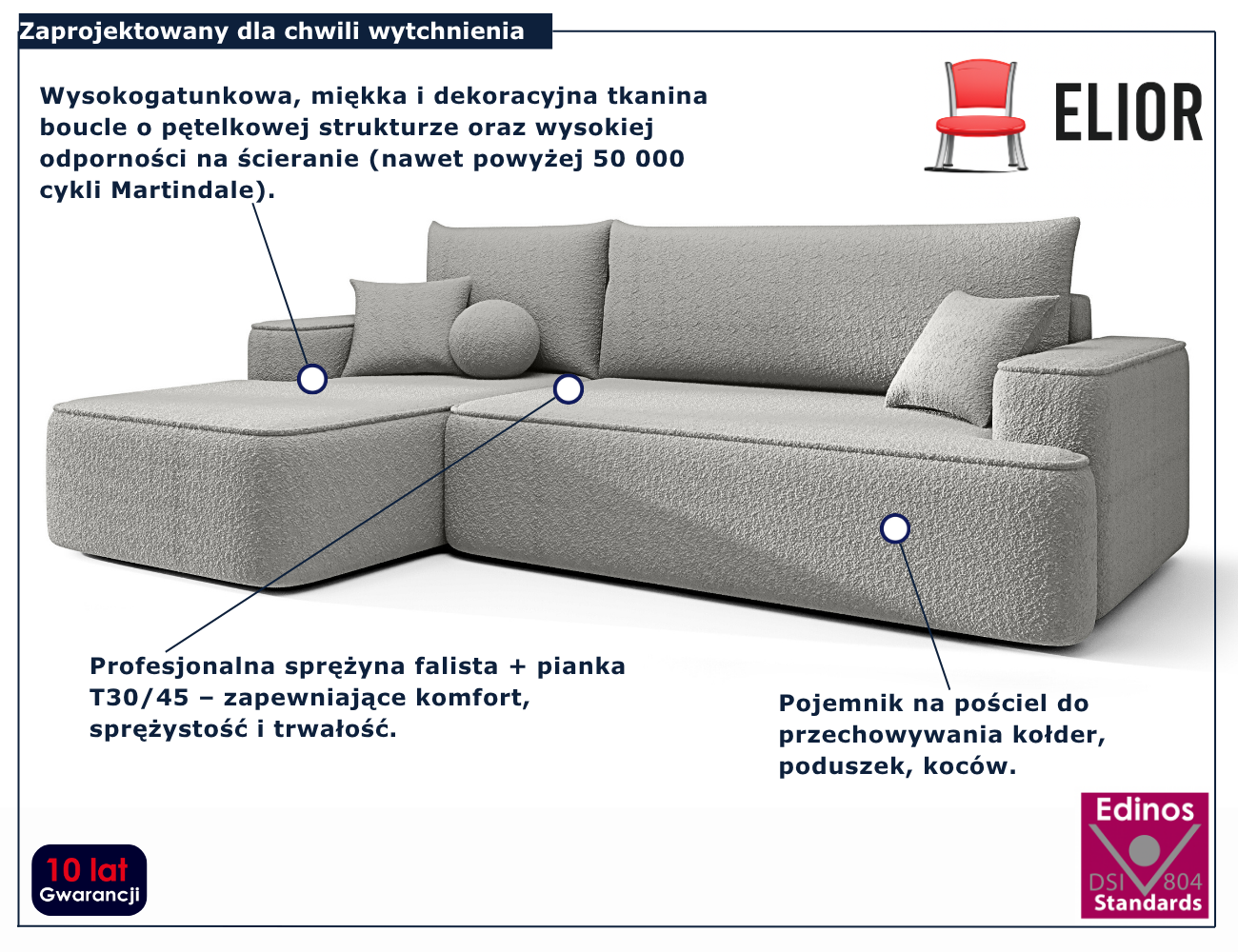 Szary narożnik rozkładany w kształcie litery L Laremo 4X