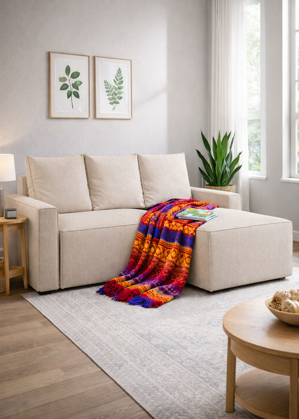 Aranżacja wnętrza z sofą w kolorze kremowym Merivio 3X