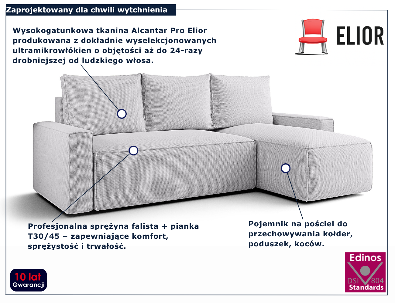 Jasnoszary narożnik rozkładany w kształcie litery L Merivio 3X
