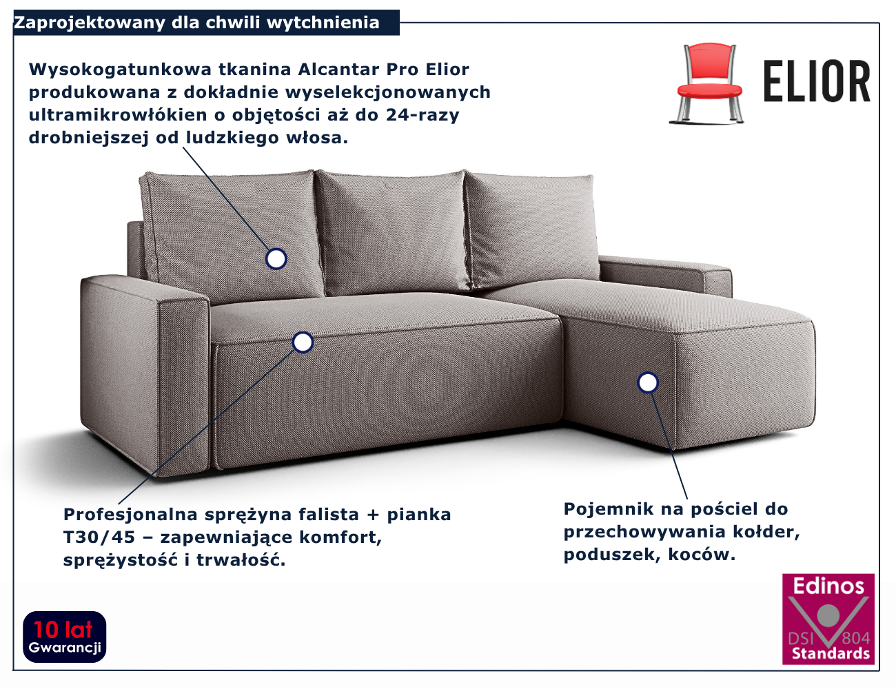 Szary narożnik rozkładany w kształcie litery L Merivio 3X
