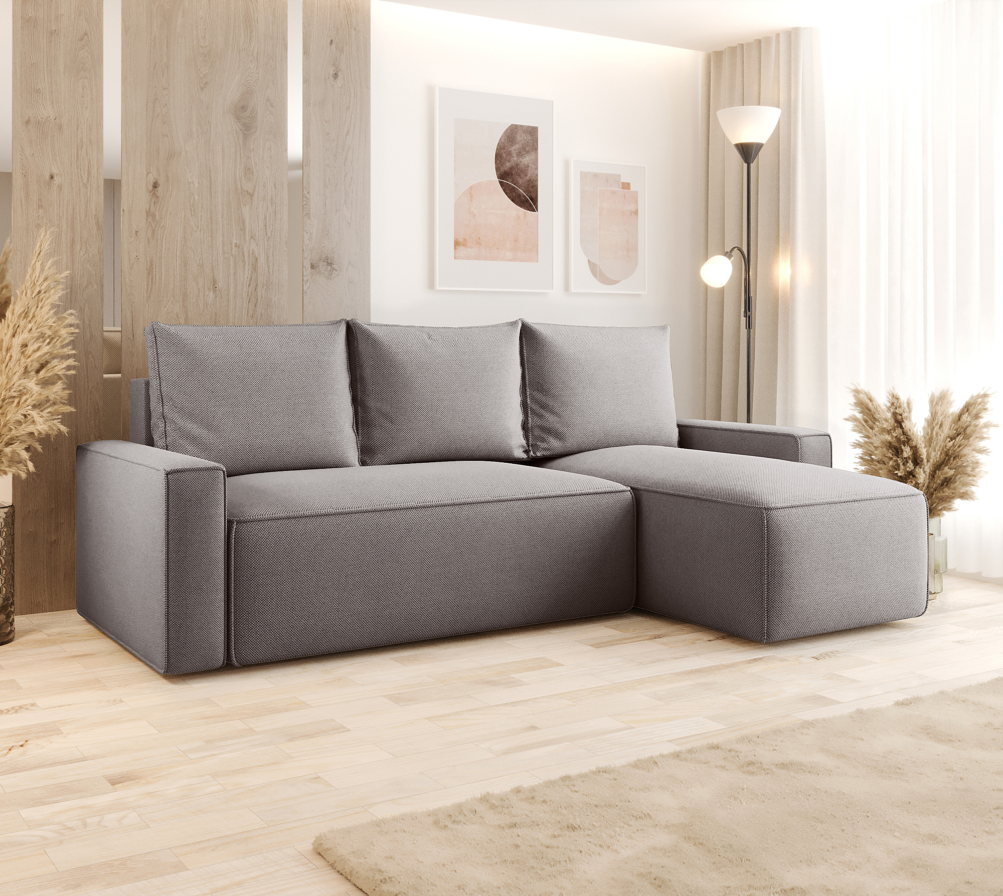 Aranżacja wnętrza z sofą w kolorze szarym Merivio 3X