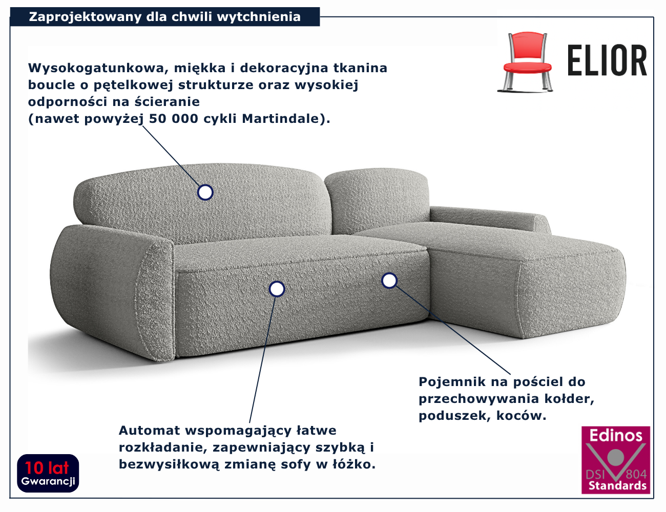 Jasnoszary narożnik w kształcie litery L Selvori 4X
