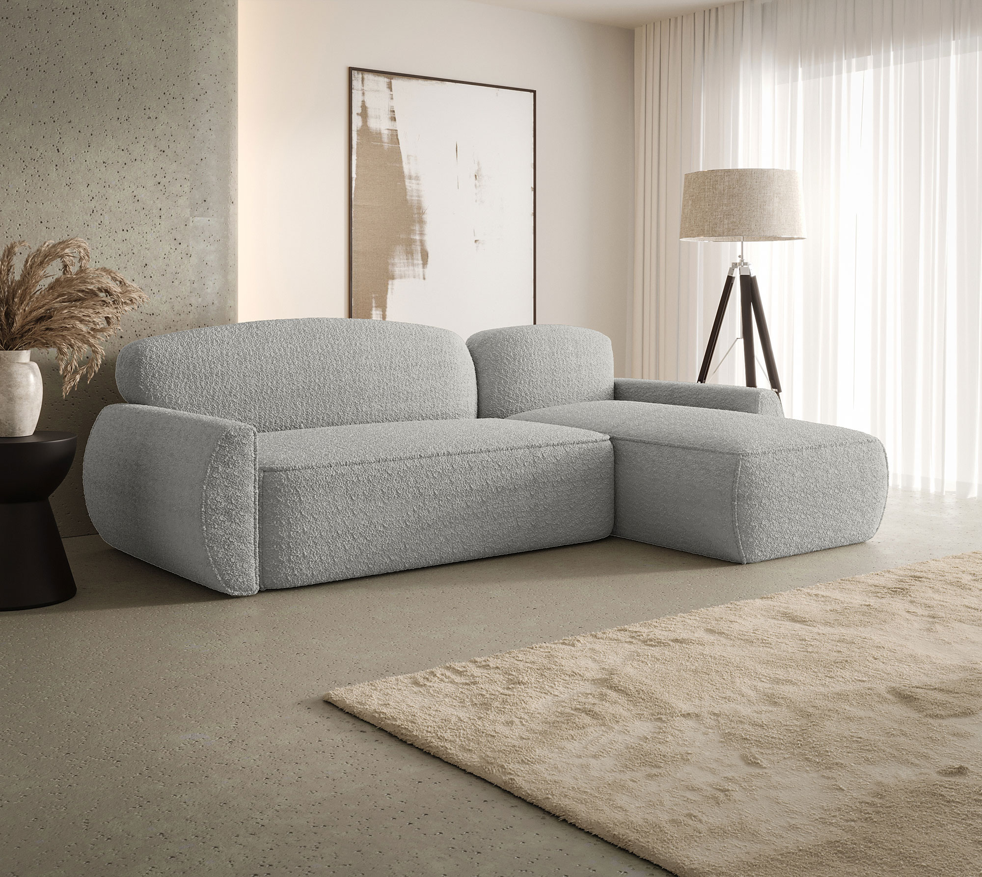 Aranżacja wnętrza z sofą w kolorze jasnoszarym Selvori 4X