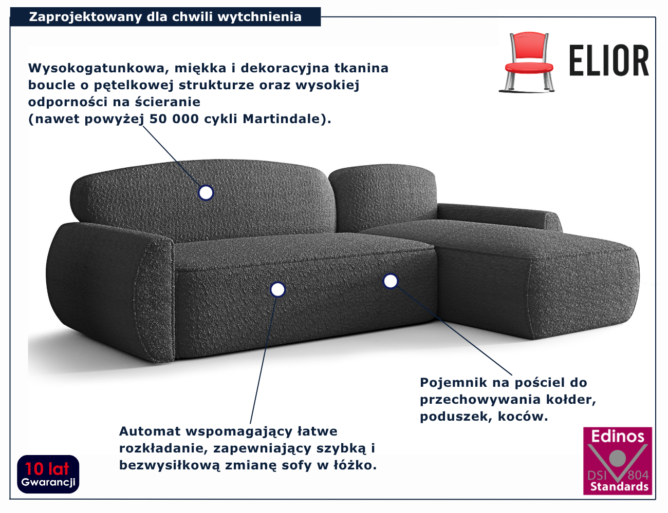 Ciemnoszary narożnik w kształcie litery L Selvori 4X