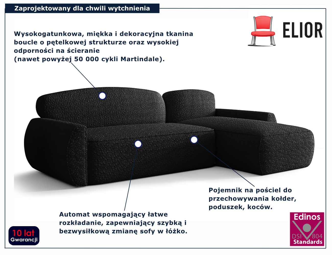 Czarny narożnik w kształcie litery L Selvori 4X