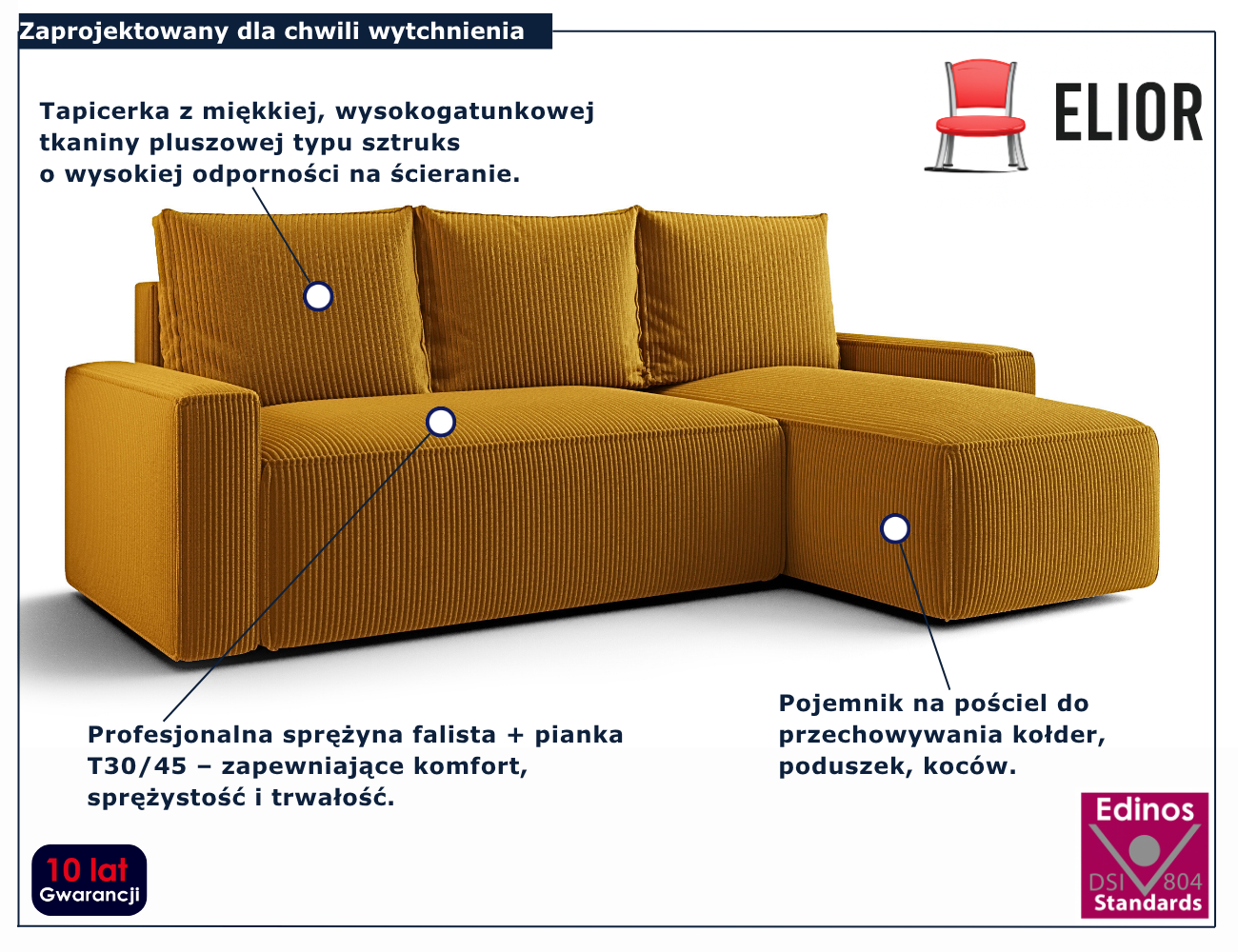 Żółty narożnik rozkładany w kształcie litery L Merivio 4X