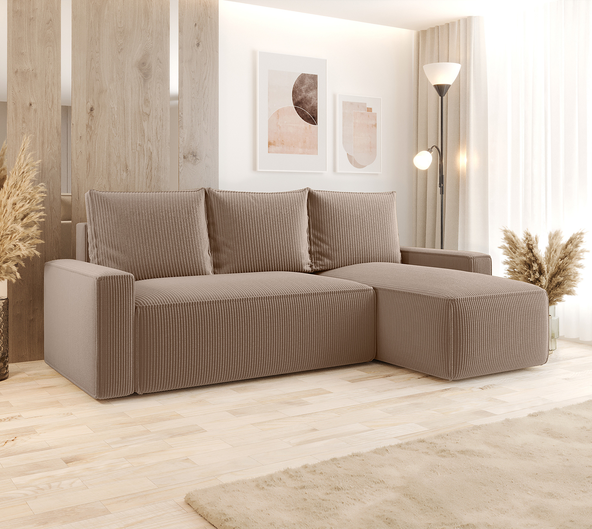 Aranżacja wnętrza z sofą w kolorze beżowym Merivio 4X