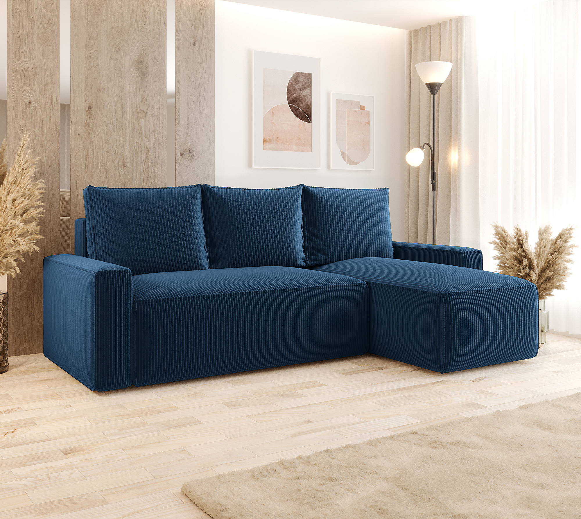 Aranżacja wnętrza z sofą w kolorze granatowym Merivio 4X