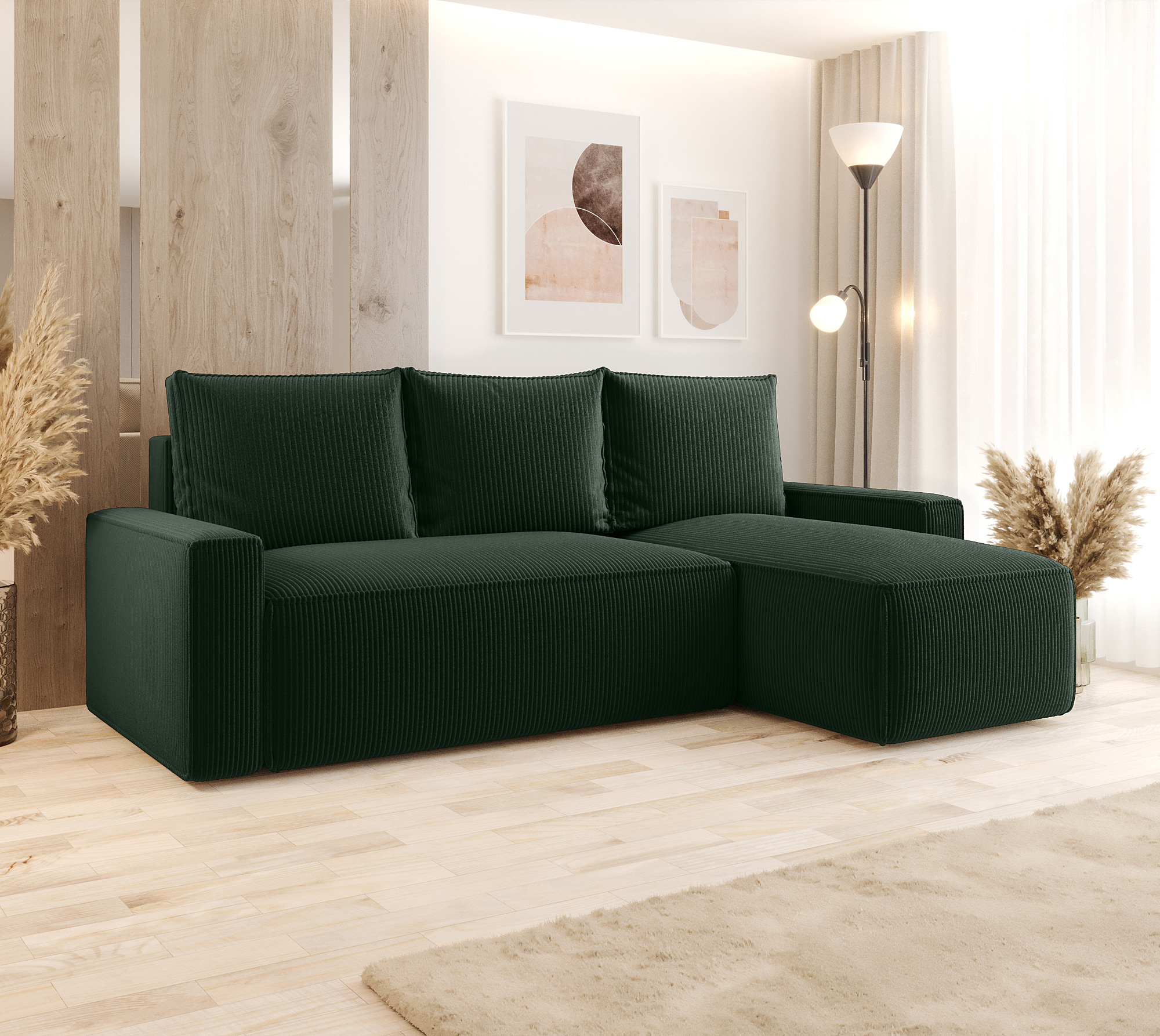 Aranżacja wnętrza z sofą w kolorze zielonym Merivio 4X