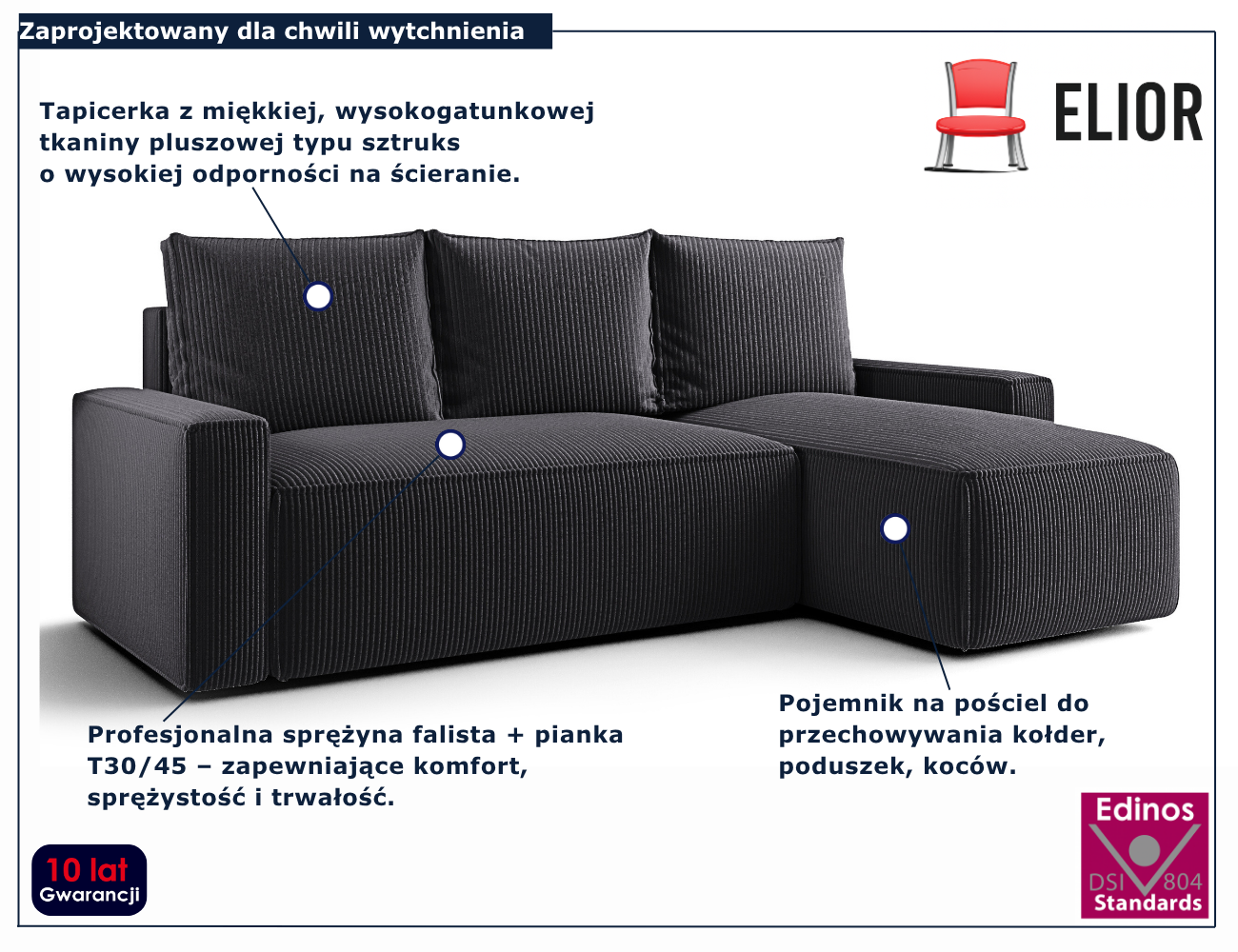 Grafitowy narożnik rozkładany w kształcie litery L Merivio 4X