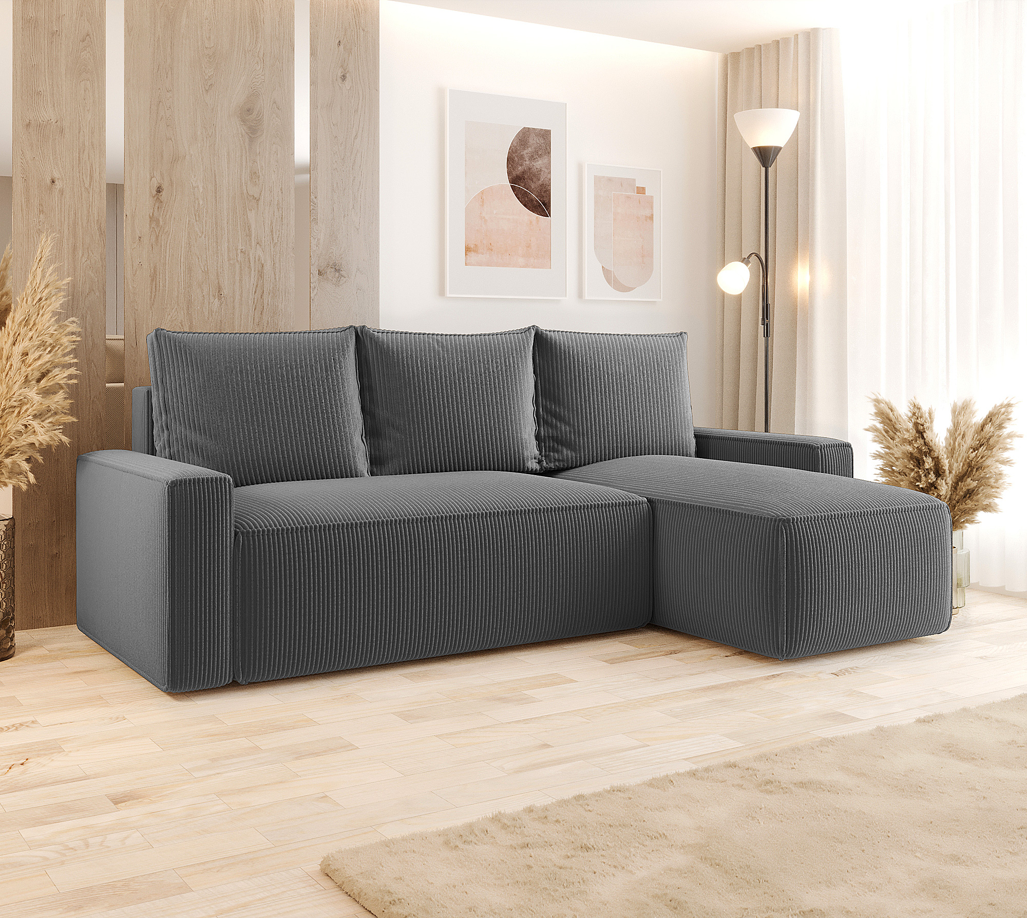 Aranżacja wnętrza z sofą w kolorze szarym Merivio 4X