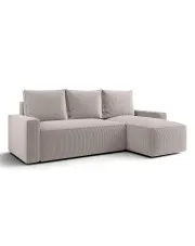 Jasnobeżowy narożnik rozkładany z pojemnikiem na pościel - Merivio 4X w sklepie Edinos.pl