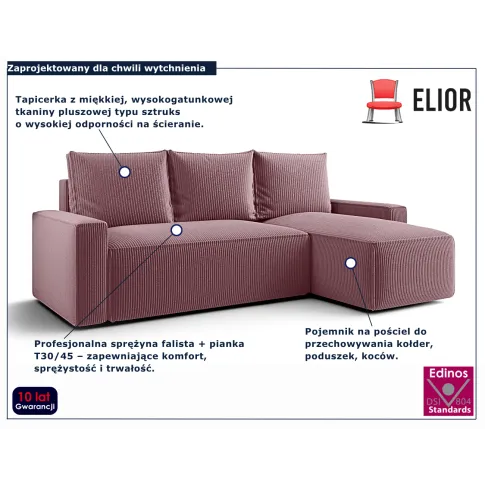 Rozkładany narożnik w kolorze różu Merivio 3X