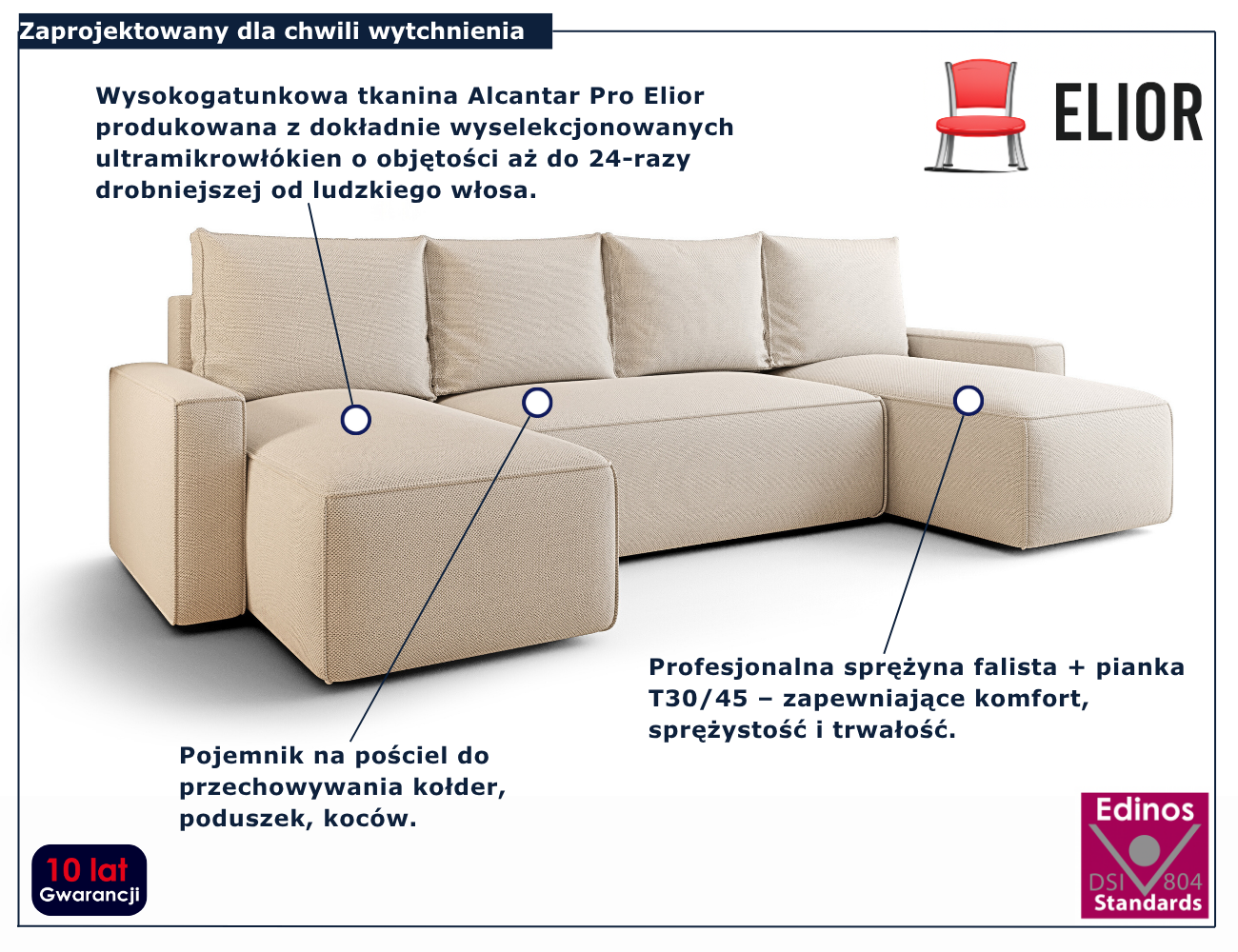 Beżowy narożnik rozkładany w kształcie U Meltix 3X