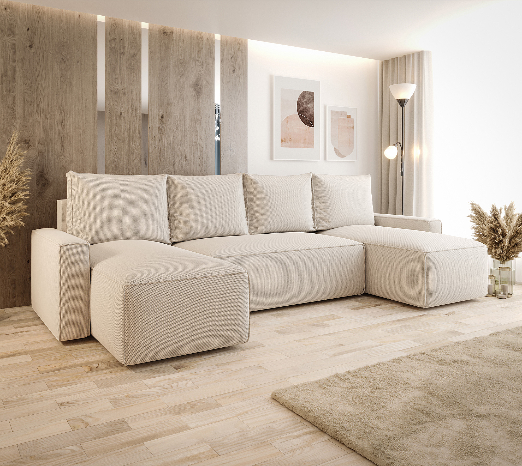 Aranżacja wnętrza z sofą w kolorze beżowym Meltix 3X