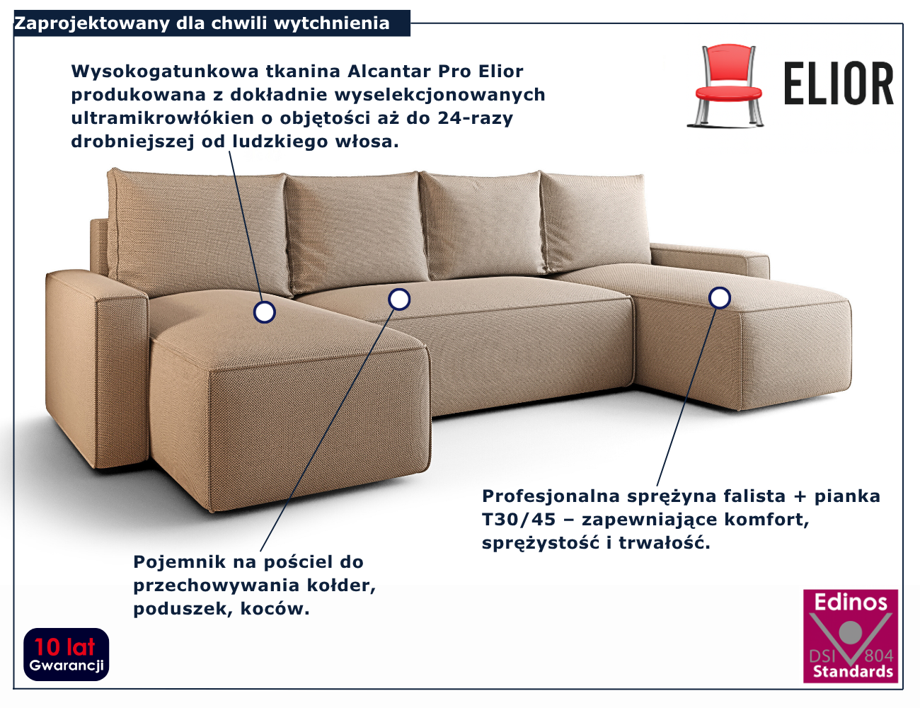 Ciemnobeżowy narożnik rozkładany w kształcie U Meltix 3X