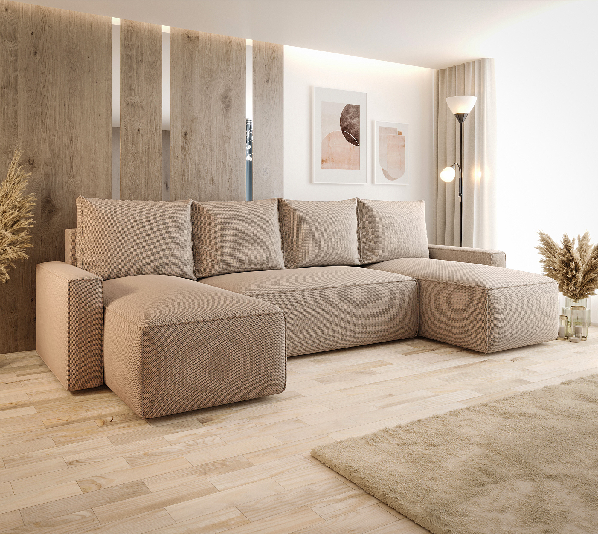 Aranżacja wnętrza z sofą w kolorze ciemnobeżowym Meltix 3X