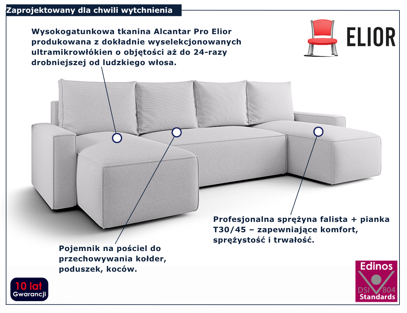 Jasnoszary narożnik rozkładany w kształcie U Meltix 3X