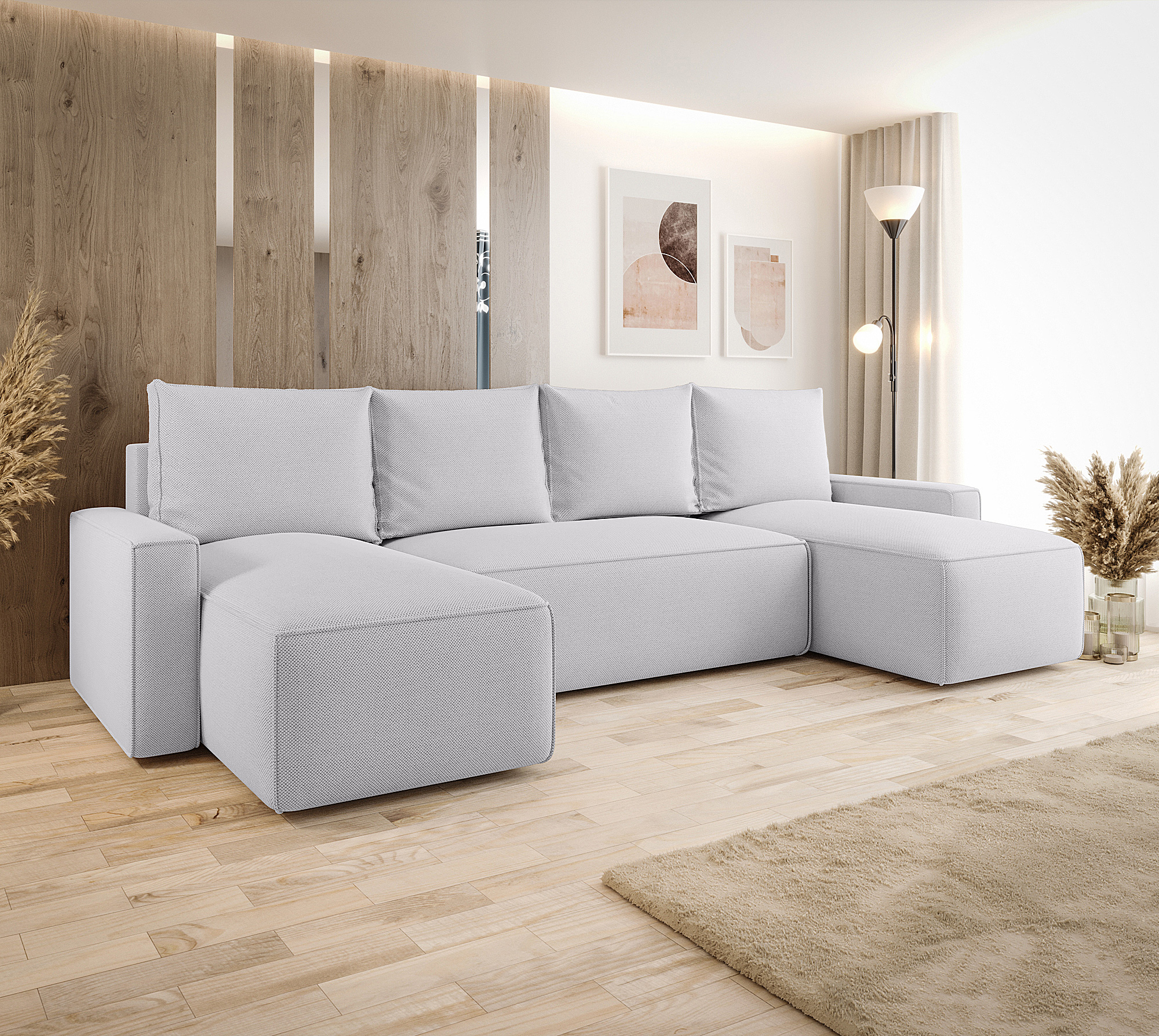 Aranżacja wnętrza z sofą w kolorze jasnoszarym Meltix 3X