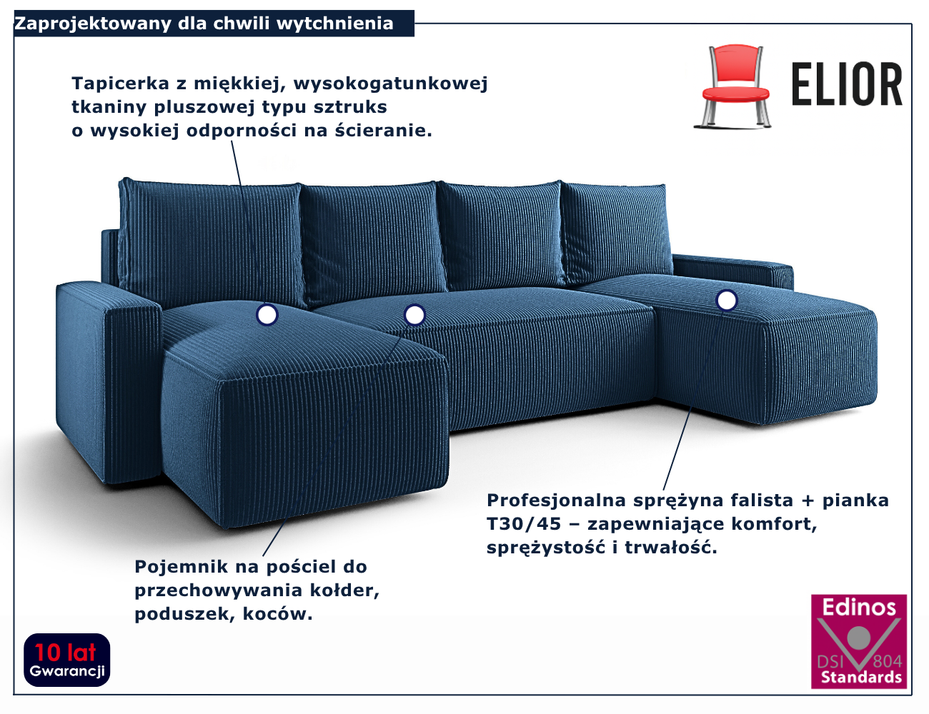 Niebieski narożnik rozkładany w kształcie U Meltix 4X