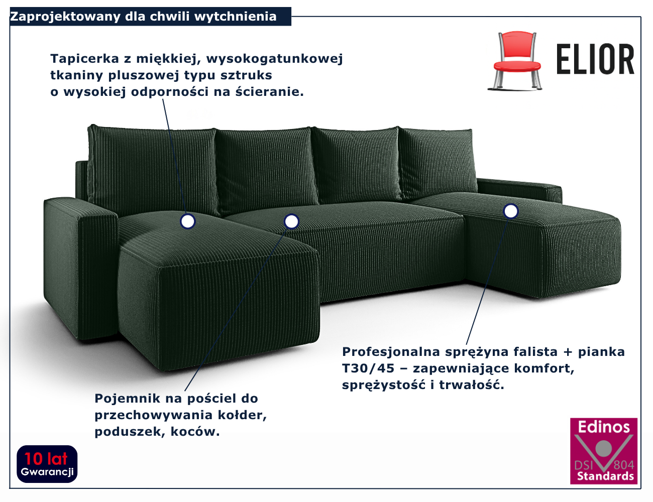 Zielony narożnik rozkładany w kształcie U Meltix 4X