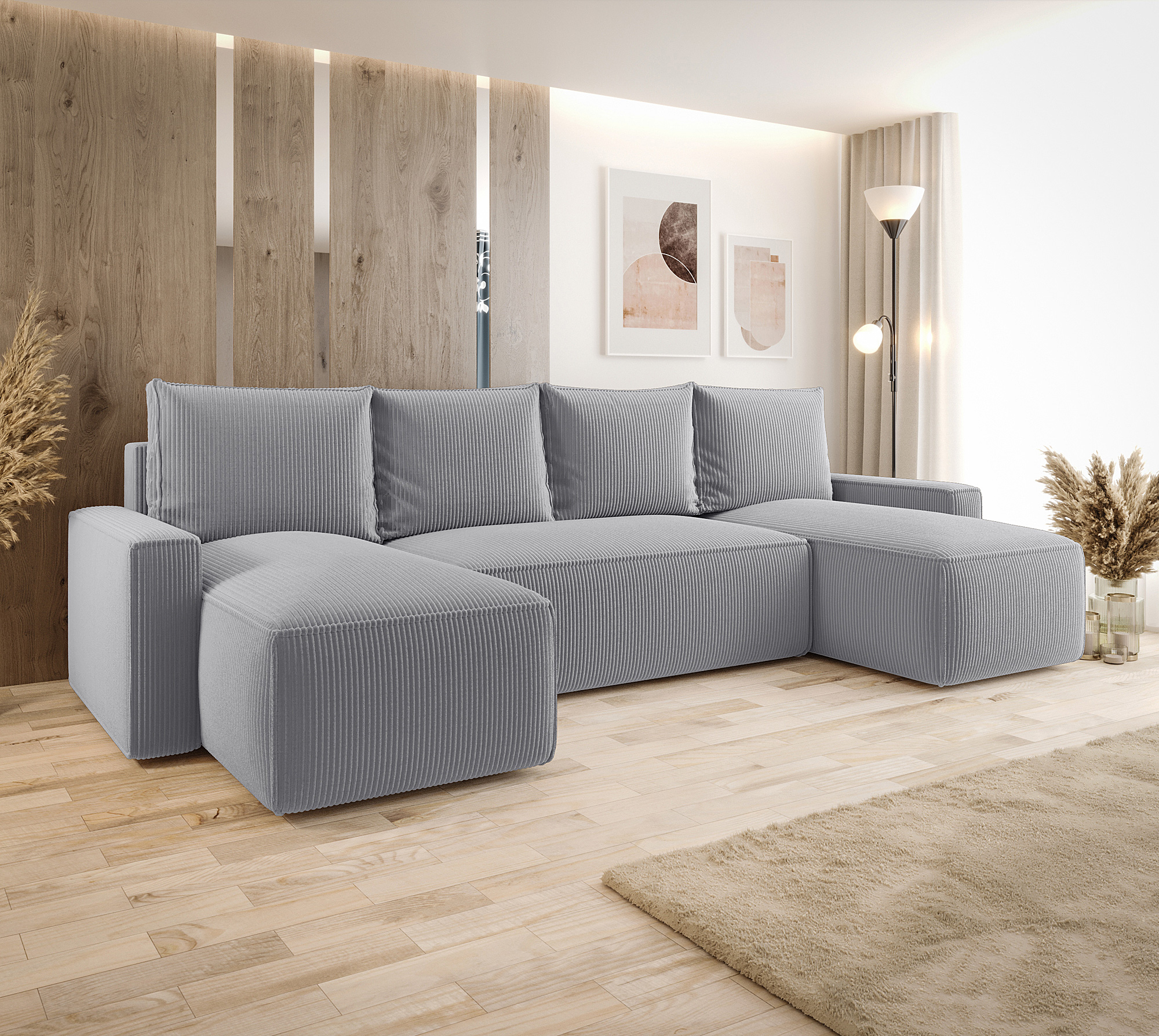 Aranżacja wnętrza z sofą w kolorze jasnoszarym Meltix 4X