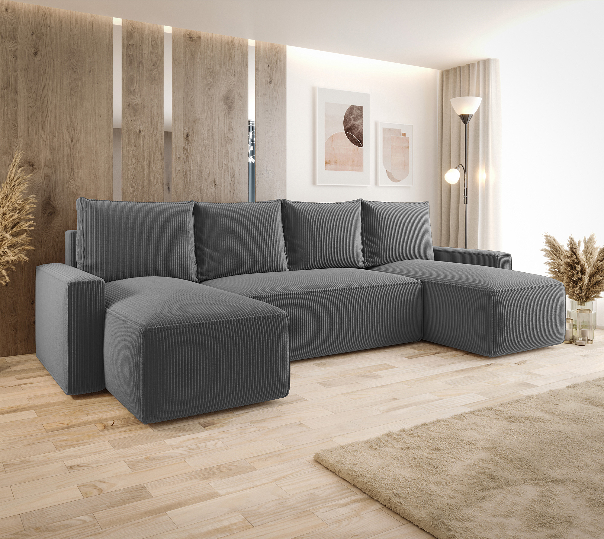 Aranżacja wnętrza z sofą w kolorze szarym Meltix 4X