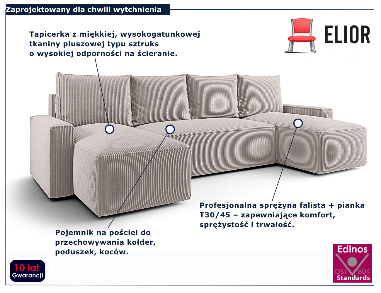 Jasnobeżowy narożnik rozkładany w kształcie U Meltix 4X