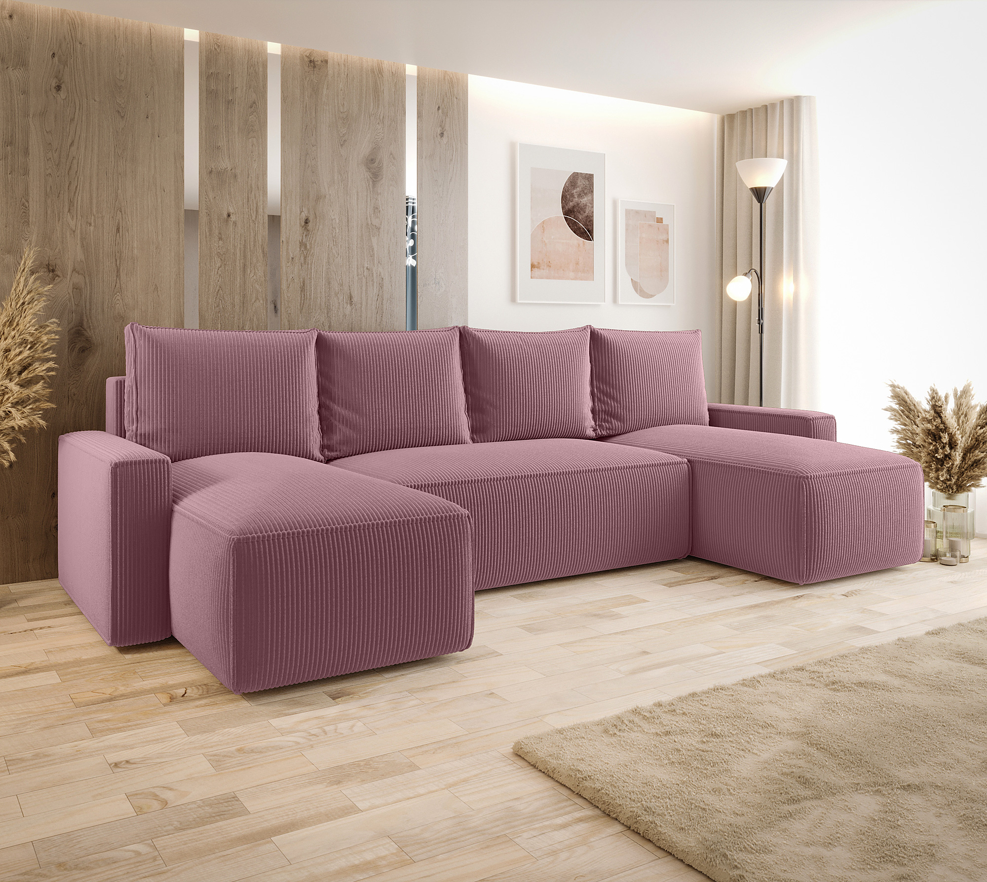 Aranżacja wnętrza z sofą w kolorze różowym Meltix 4X