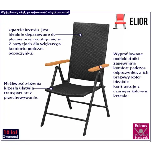 Erave czarne krzesła ogrodowe