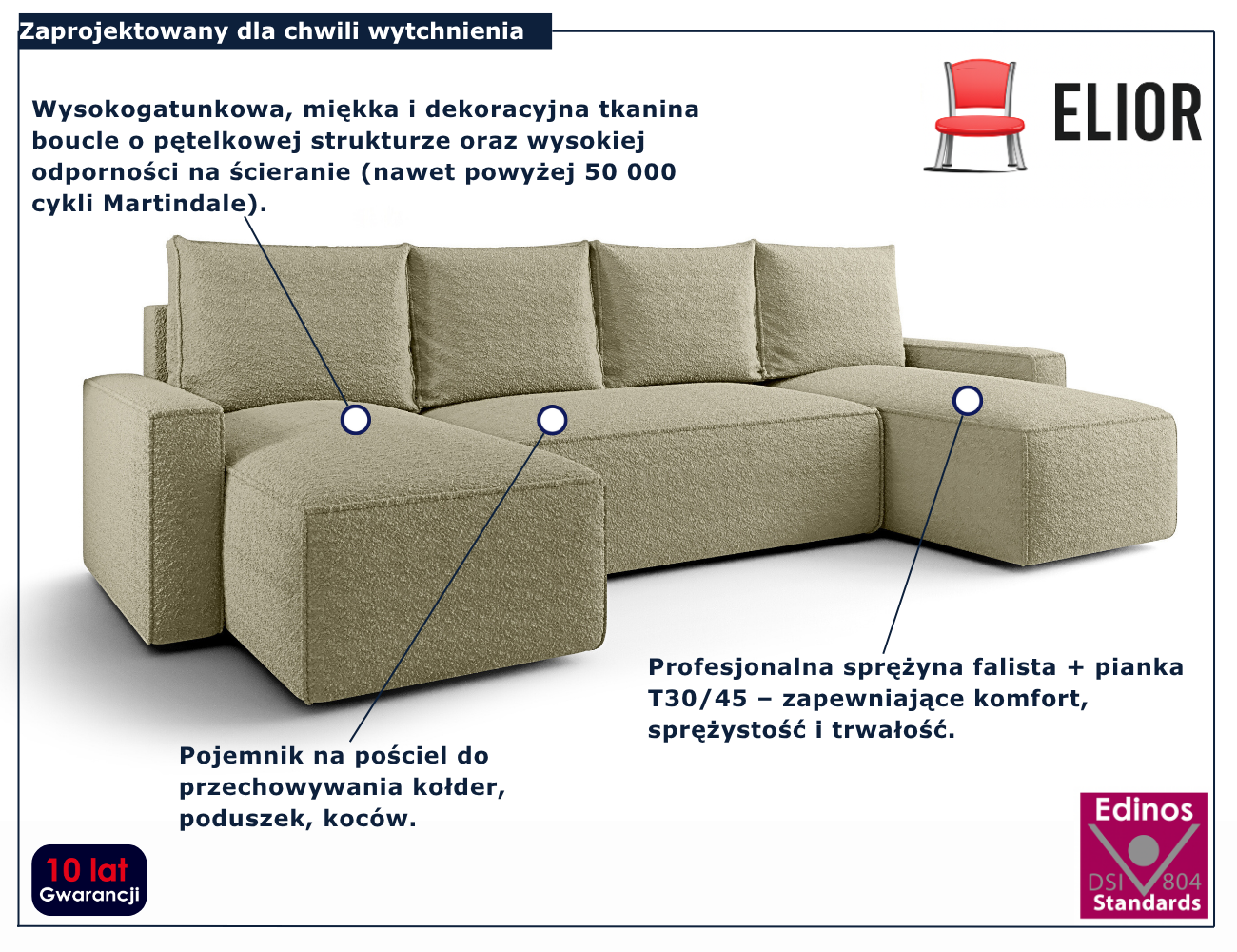 Ciemnobeżowy narożnik rozkładany w kształcie U Meltix 4X
