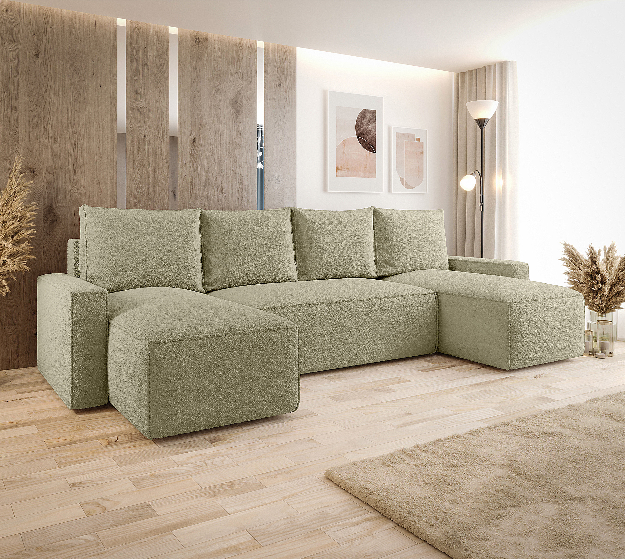 Aranżacja wnętrza z sofą w kolorze ciemnobeżowym Meltix 4X