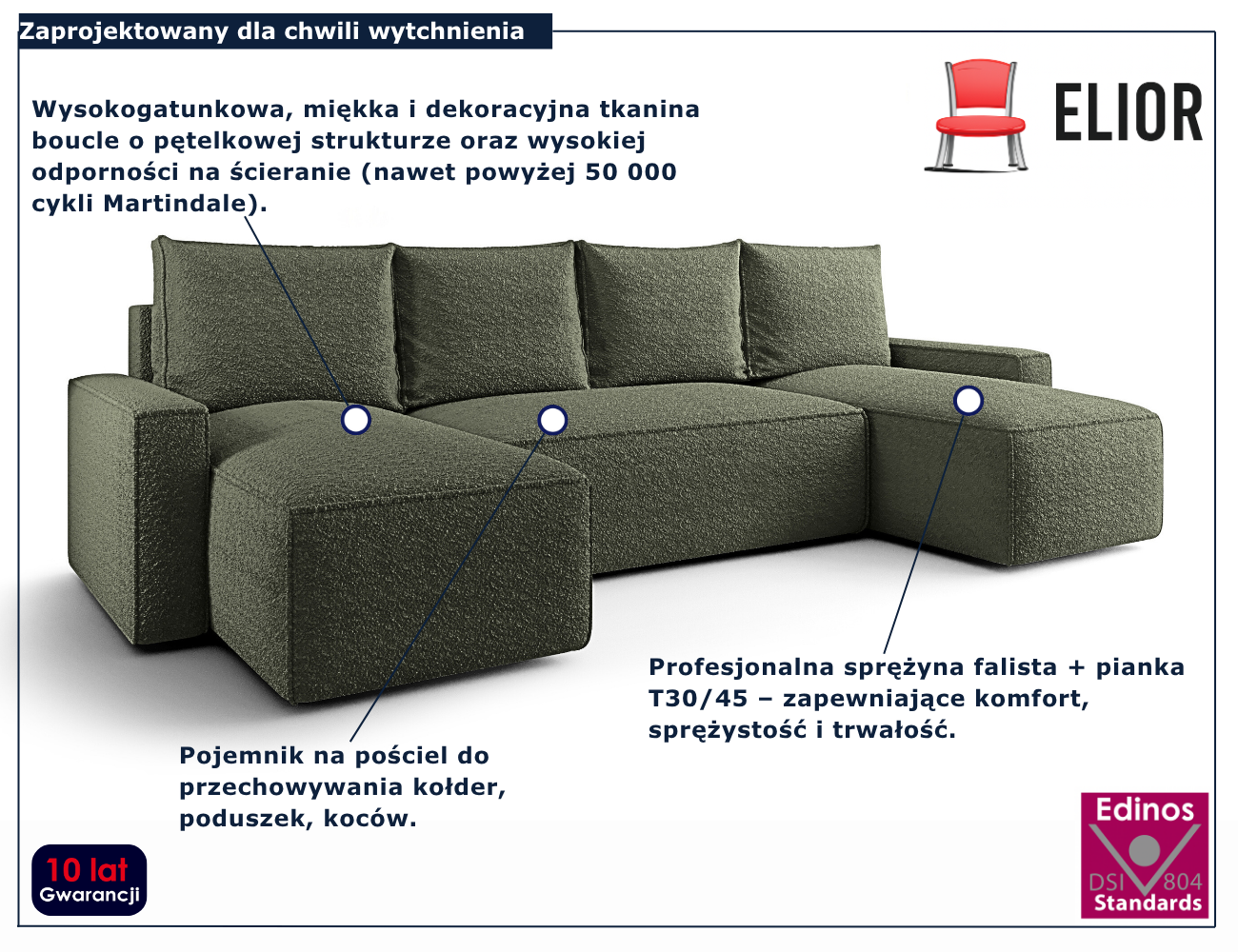 Zielony narożnik rozkładany w kształcie U Meltix 4X