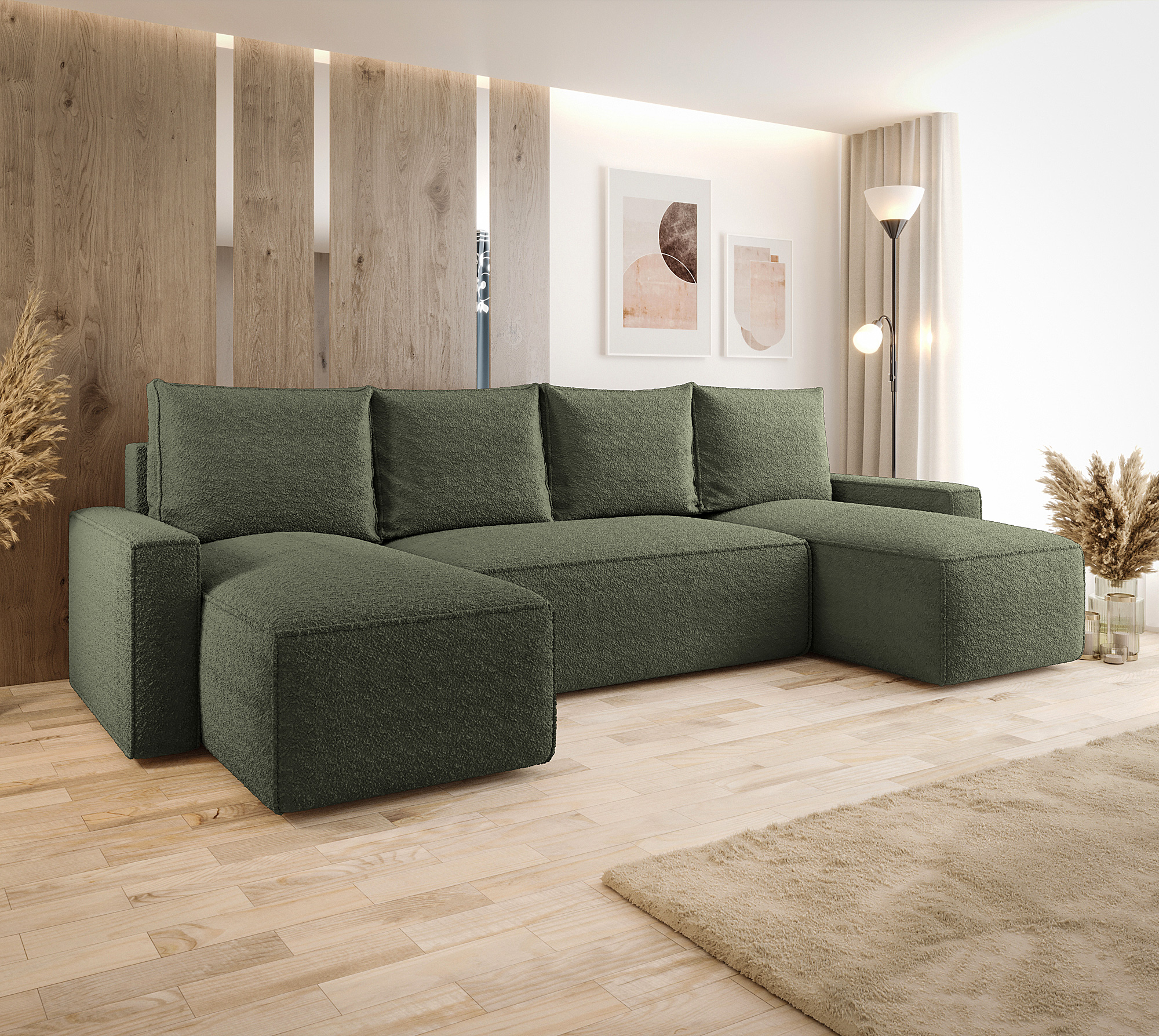 Aranżacja wnętrza z sofą w kolorze zielonym Meltix 4X