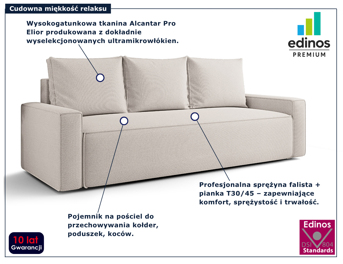Kremowa rozkładana sofa solaventi 3X