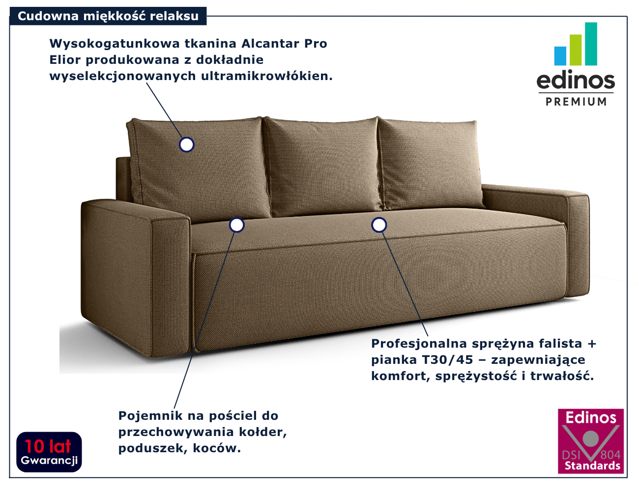 Brązowa rozkładana sofa Solaventi 3X