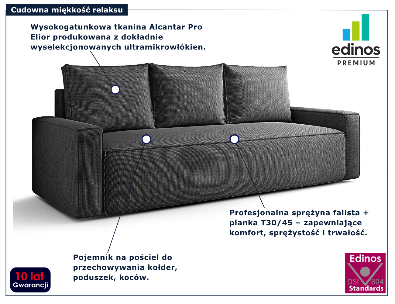 Grafitowa rozkładana sofa Solaventi 3X
