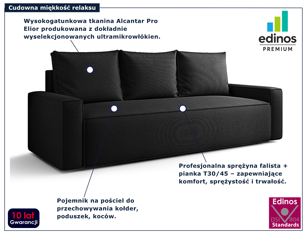 Czarna rozkładana sofa Solaventi 3X