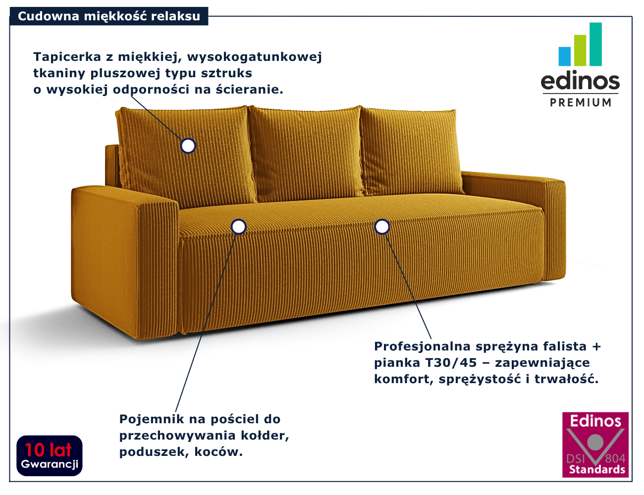 Żółta rozkładana sofa Solaventi 4X