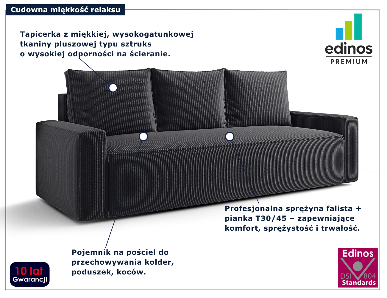 Grafitowa rozkładana sofa Solaventi 4X