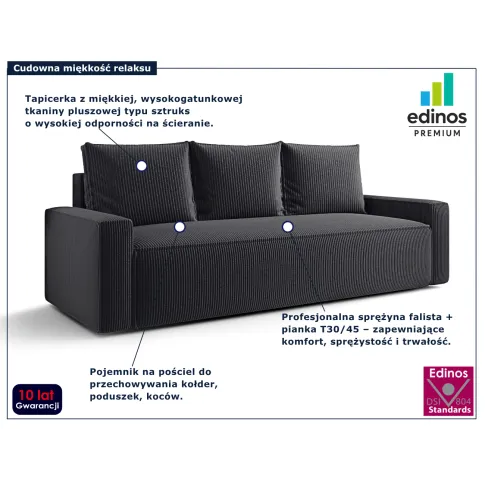 Tapicerowana sofa Solaventi 3X grafitowa