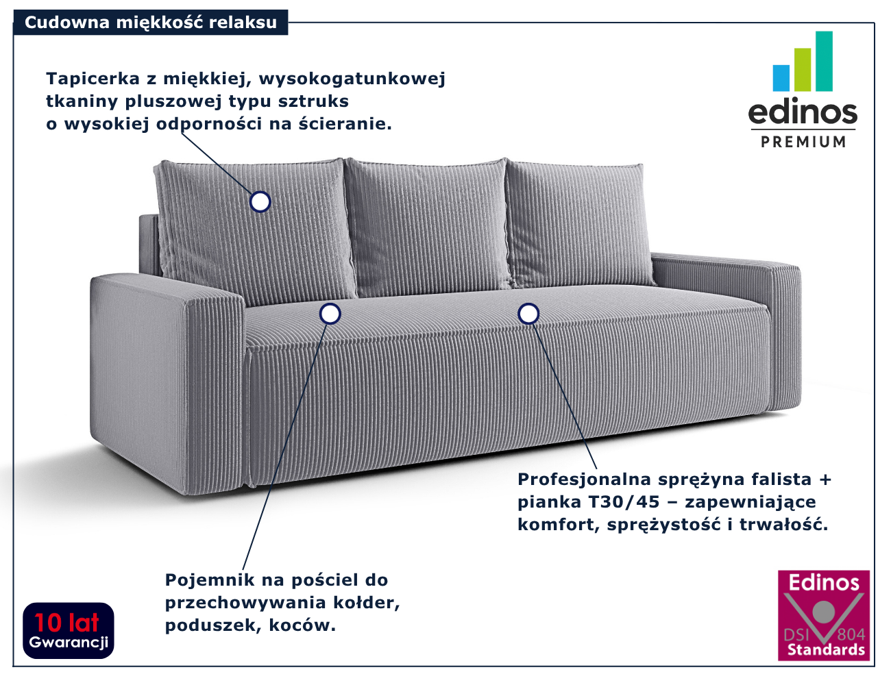 Szara rozkładana sofa Solaventi 4X
