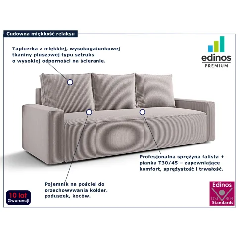 Jasnobeżowa tapicerowana sztruksem sofa Solaventi 5X