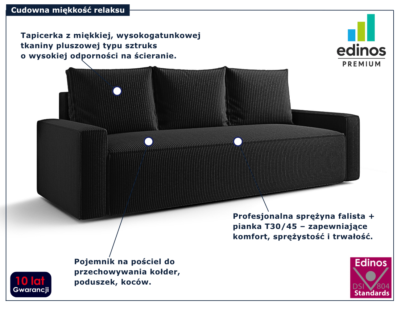 Czarna rozkładana sofa Solaventi 4X