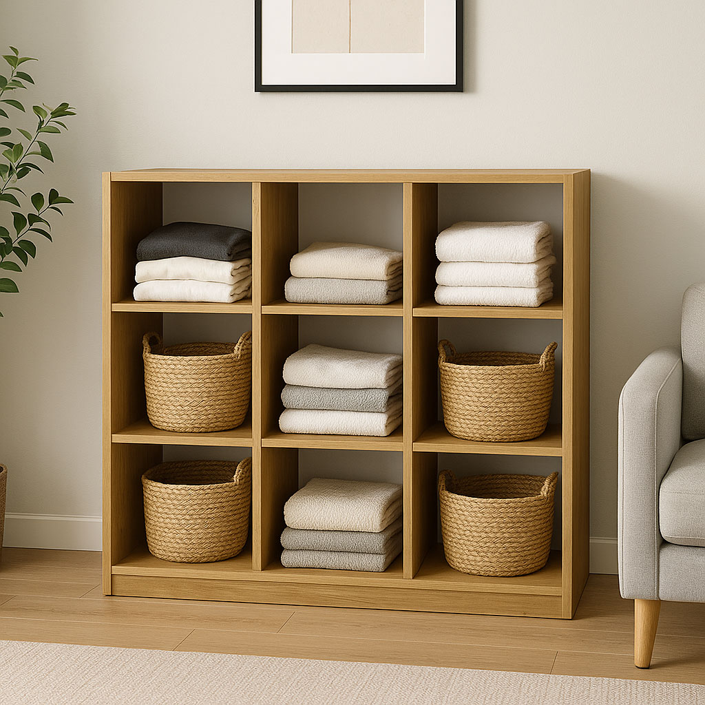 Aranżacja wnętrza z regałem na ubrania dąb artisan Kedi 3X